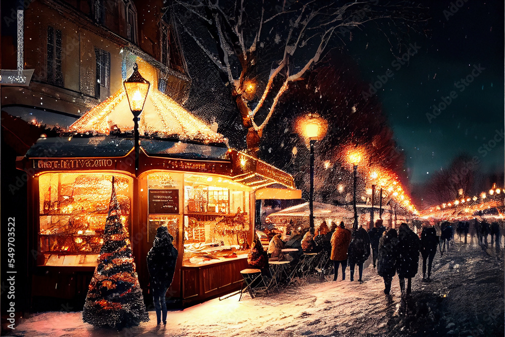 Christmas market by night in Paris - France Christmas market by night in Paris - France