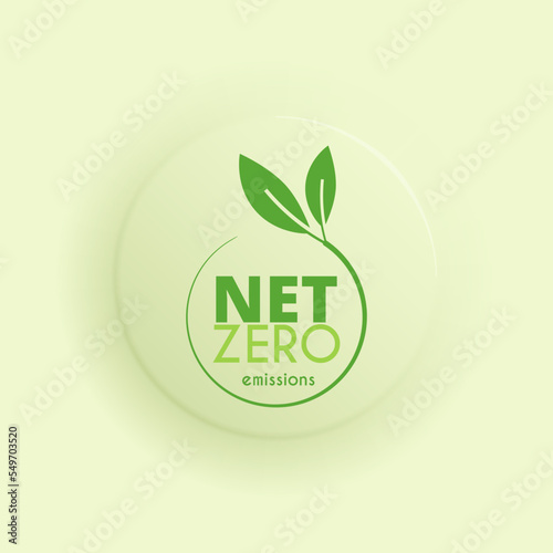 Net Zero emissions banner. CO2 neutral. Eco-friendly template. Carbon emissions free. Round green sign. No greenhouse gas emissions.