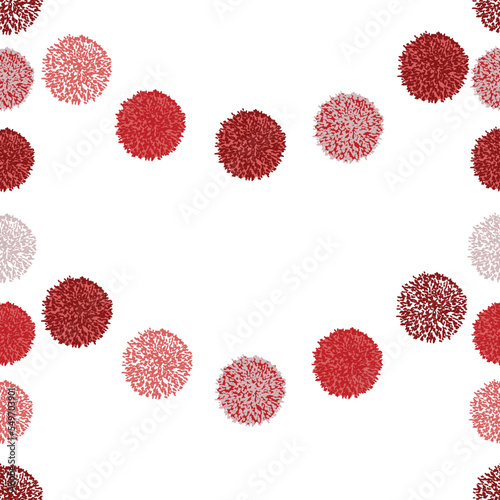 Seamless pompom pattern, christmas color red, pink on white background. Minimalist pattern, repeating garland. Holiday pattern perfect for gift wrap or fabric. Decorative elements pure.