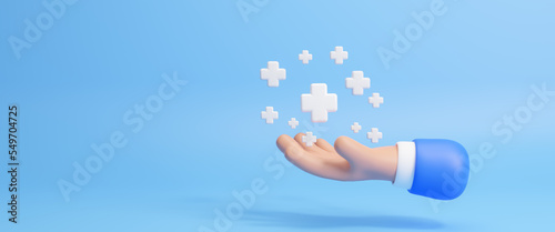 3D businessman hand holding plus sign to offer positive things, Positive things, added value, benefits, additional, opportunities, development and growth mindset, health insurance, 3d rendering