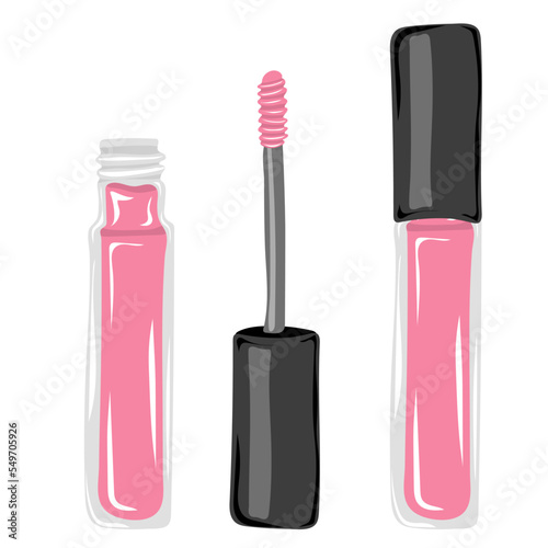 Pink lip gloss isolated on white. Makeup cosmetic product. Hand drawn vector illustration