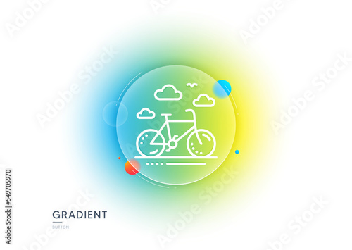 Bike rental line icon. Gradient blur button with glassmorphism. Bicycle rent sign. Hotel service symbol. Transparent glass design. Bike rental line icon. Vector