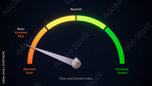 Extreme Greed Global market Index worldwide bitcoin graph speed meter 3d illustration on the black background trade when to buy coin ethereum stock money block chain diagram