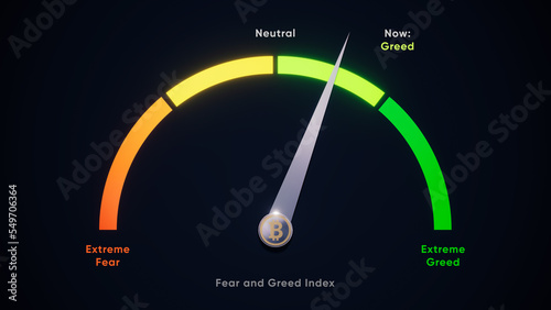 Extreme Greed Global market Index worldwide bitcoin graph speed meter 3d illustration on the black background trade when to buy coin ethereum stock money block chain diagram