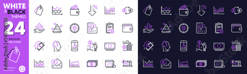 Mobile finance, Accounting checklist and Card line icons for website, printing. Collection of Online accounting, Stress, Cash money icons. Calculator target, Cashback, Payment web elements. Vector