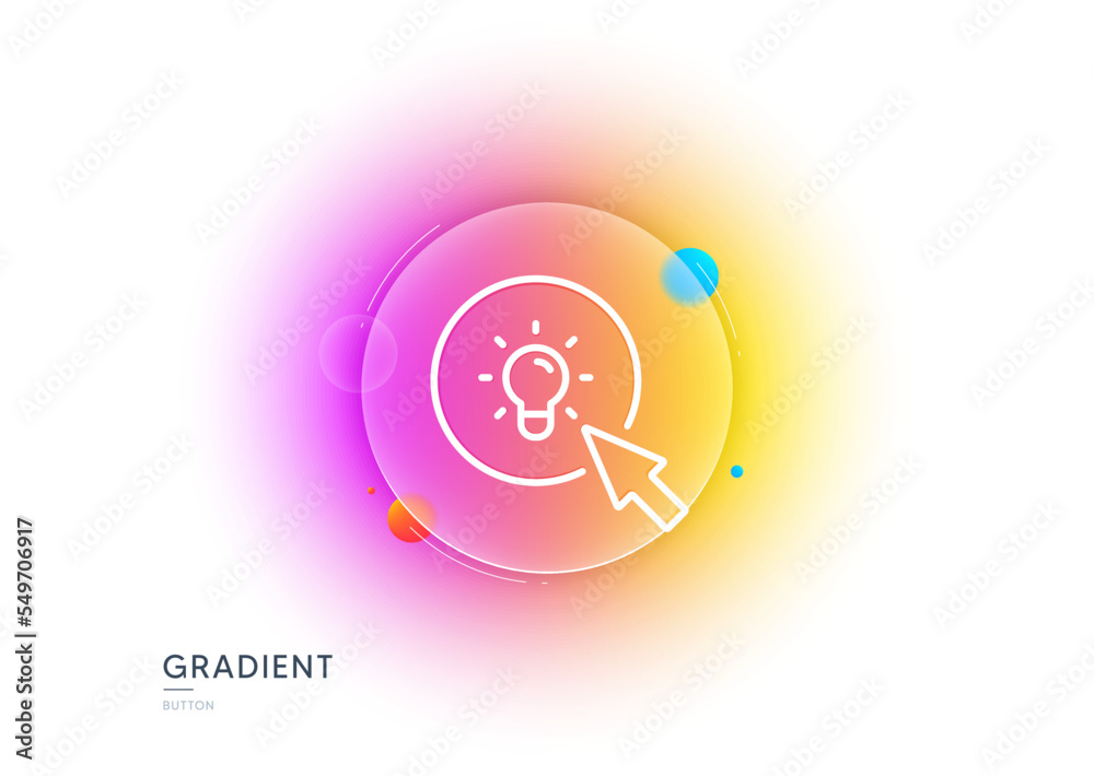 Idea lamp line icon. Gradient blur button with glassmorphism. Mouse cursor sign. Light bulb symbol. Transparent glass design. Energy line icon. Vector Idea lamp line icon. Gradient blur button with glassmorphism. Mouse cursor sign. Light bulb symbol. Transparent glass design. Energy line icon. Vector