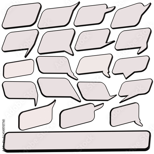 3d chat box illustration for massages, communication.
black and white color. Chat dialogue  text.
Modern Realistic 3d. Icon isolated on white background.