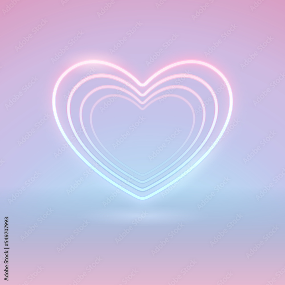 Neon Valentines Heart on Soft Pink Background