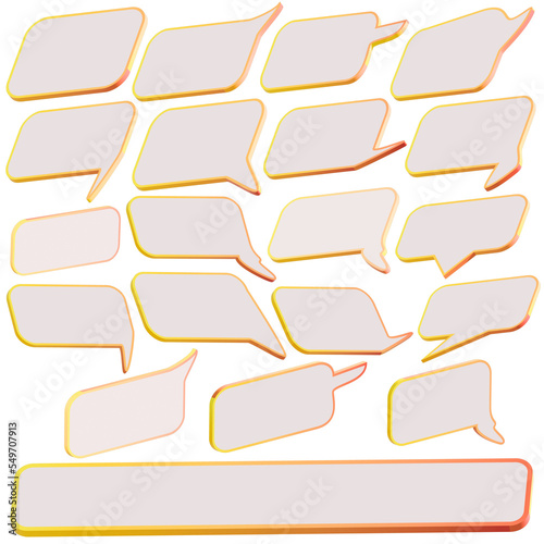 3d chat box illustration for massages, communication.
yellow with orange gradience and white color. Chat dialogue  text. Modern Realistic 3d. Icon isolated on white background.
