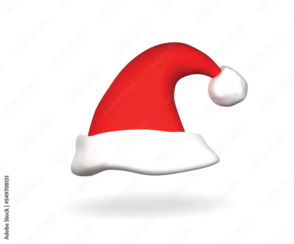 Christmas Santa Claus hat isolated vector illustration. New Year red hat 3d icon Christmas Santa Claus hat isolated vector illustration. New Year red hat 3d icon