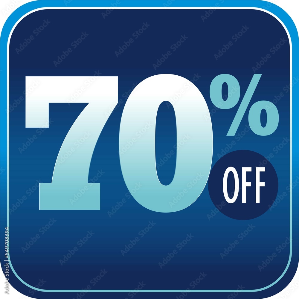 Notice, seal, vector, discount, 70% off, art, design, icon, poster, highlight, black friday, square art, art in blue square shape,