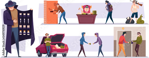 Drugs. Bad businessmen selling drugs pills and medical marijuana exact vector people