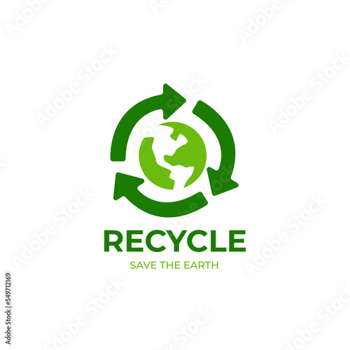 Global recycling logo template. Recycle vector template. Save the world logo idea. Earth day logotype. Sustainable earth logo. Ecology logo 