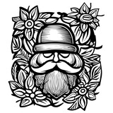 Mann mit Bart, Kopfbedeckung, Blumen