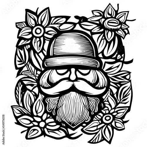 Mann mit Bart, Kopfbedeckung, Blumen