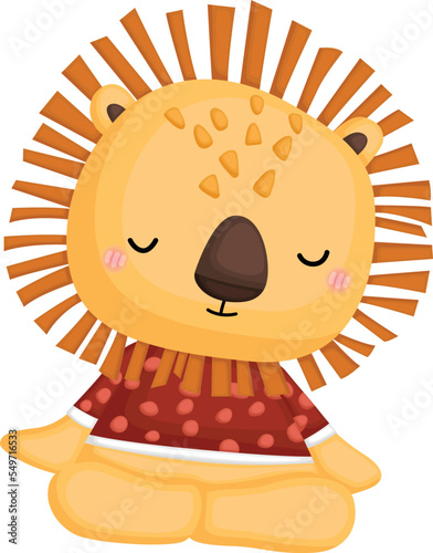 a vector of a cute lion doing yoga