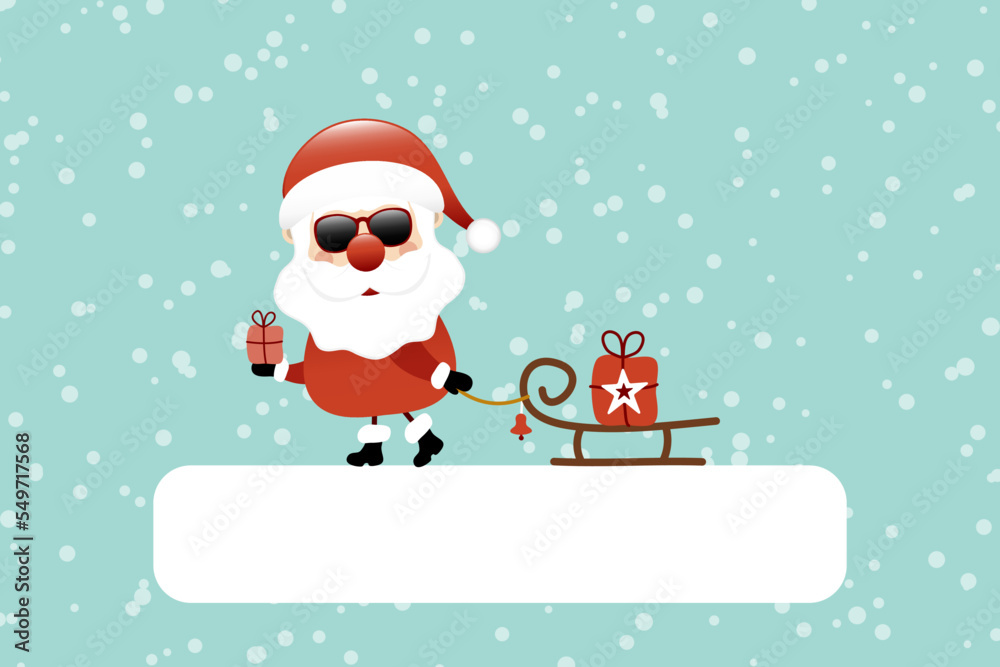 Geschenkgutschein Weihnachtsmann Sonnenbrille Mit Schlitten Schnee Türkis Dunkelrot