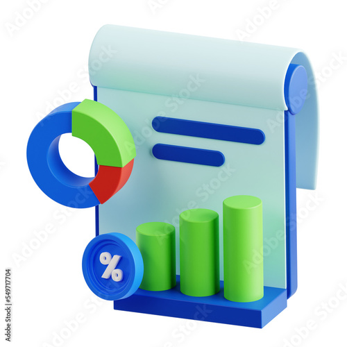 3d document report with bar graph
