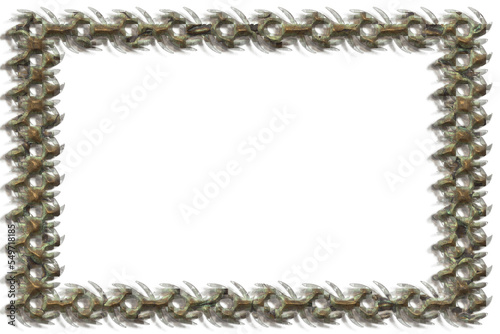 Background white- metal photo frame on wall. 3d illustration clipart