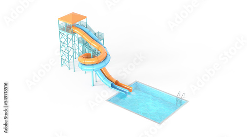 Blank colored waterslide with swimming pool mockup, isolated photo