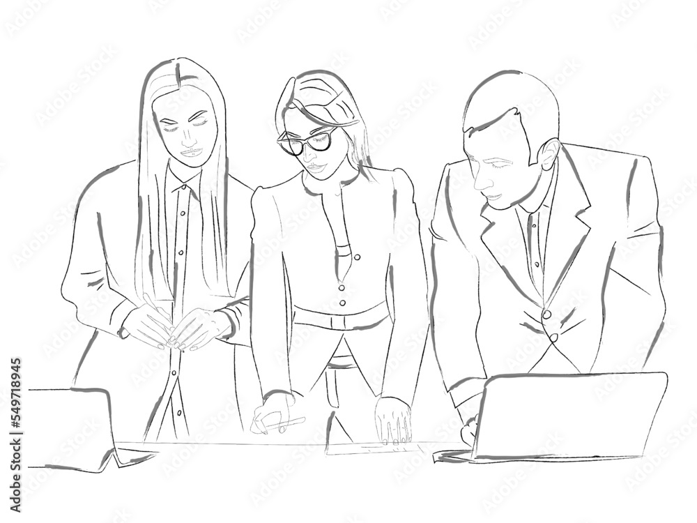 Team working on a project in the office. Vector illustration Team working on a project in the office. Vector illustration