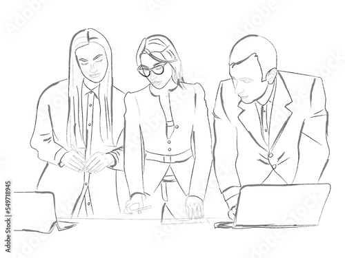 Team working on a project in the office. Vector illustration
