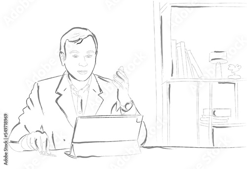 Business man online conference in the office Vector illustration