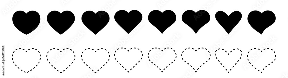 Heart icon.Line heart shape.Simple line heart icon.Vector set of love symbols.Dotted line heart. Black hearts collection Heart icon.Line heart shape.Simple line heart icon.Vector set of love symbols.Dotted line heart. Black hearts collection