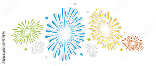 Fireworks on a white background, can be used for celebrations and New Year events. Vector graphic.