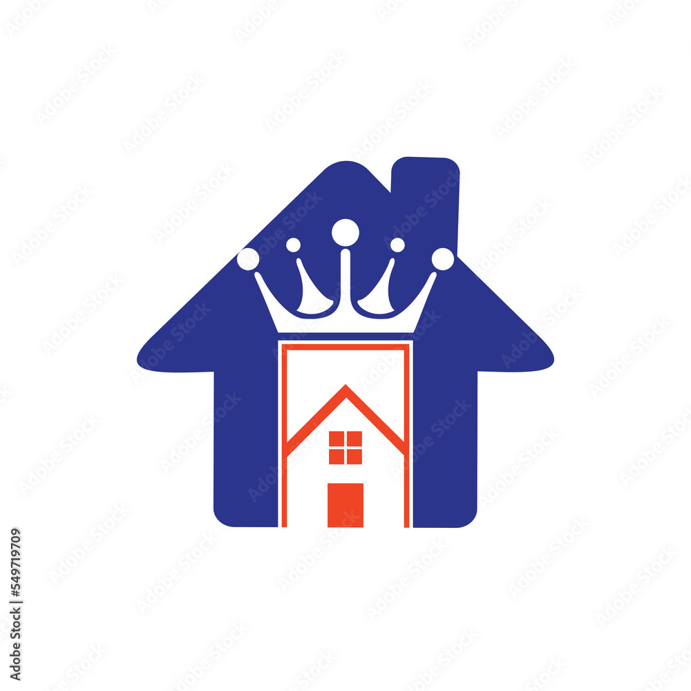 Home king vector logo design.  Crown with home vector logo design isolated on transparent background.