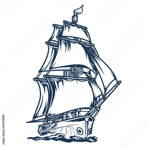Sailing ship vintage monochrome sticker