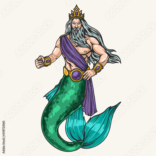Terrible Poseidon colorful detailed emblem