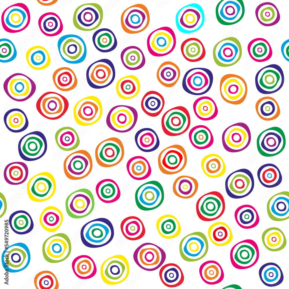 Seamless abstract background with multicolored circular doodles. Colorful abstract random circles background pattern