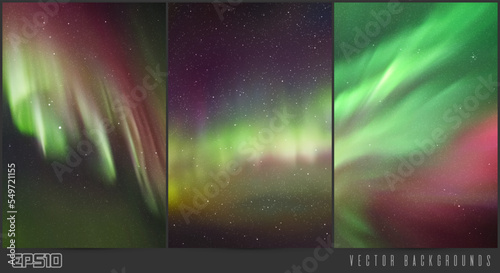 Aurora borealis. Night starry sky and Northern lights. Background set