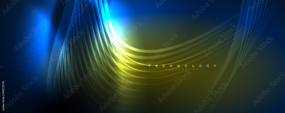Techno neon wave lines, dynamic electric motion, speed concept. Templates for wallpaper, banner, background, landing page, wall art, invitation, prints Techno neon wave lines, dynamic electric motion, speed concept. Templates for wallpaper, banner, background, landing page, wall art, invitation, prints