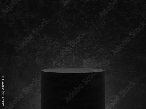 Black stone podium stand on minimal pedestal stage. empty product display mockup platform or cosmetic presentation showcase. 3d rendering. photo