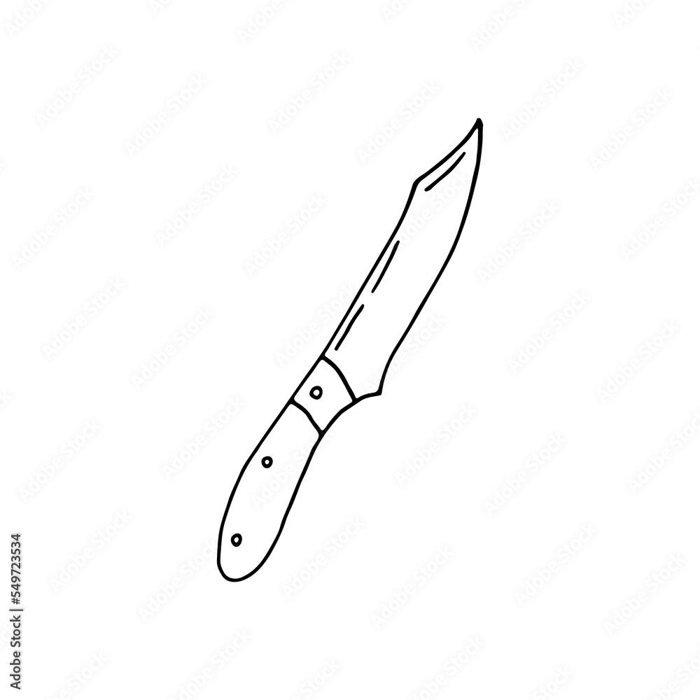 Kitchen knife. A device for preparing various dishes. Doodle. Vector illustration. Hand drawn. Outline. Kitchen knife. A device for preparing various dishes. Doodle. Vector illustration. Hand drawn. Outline.