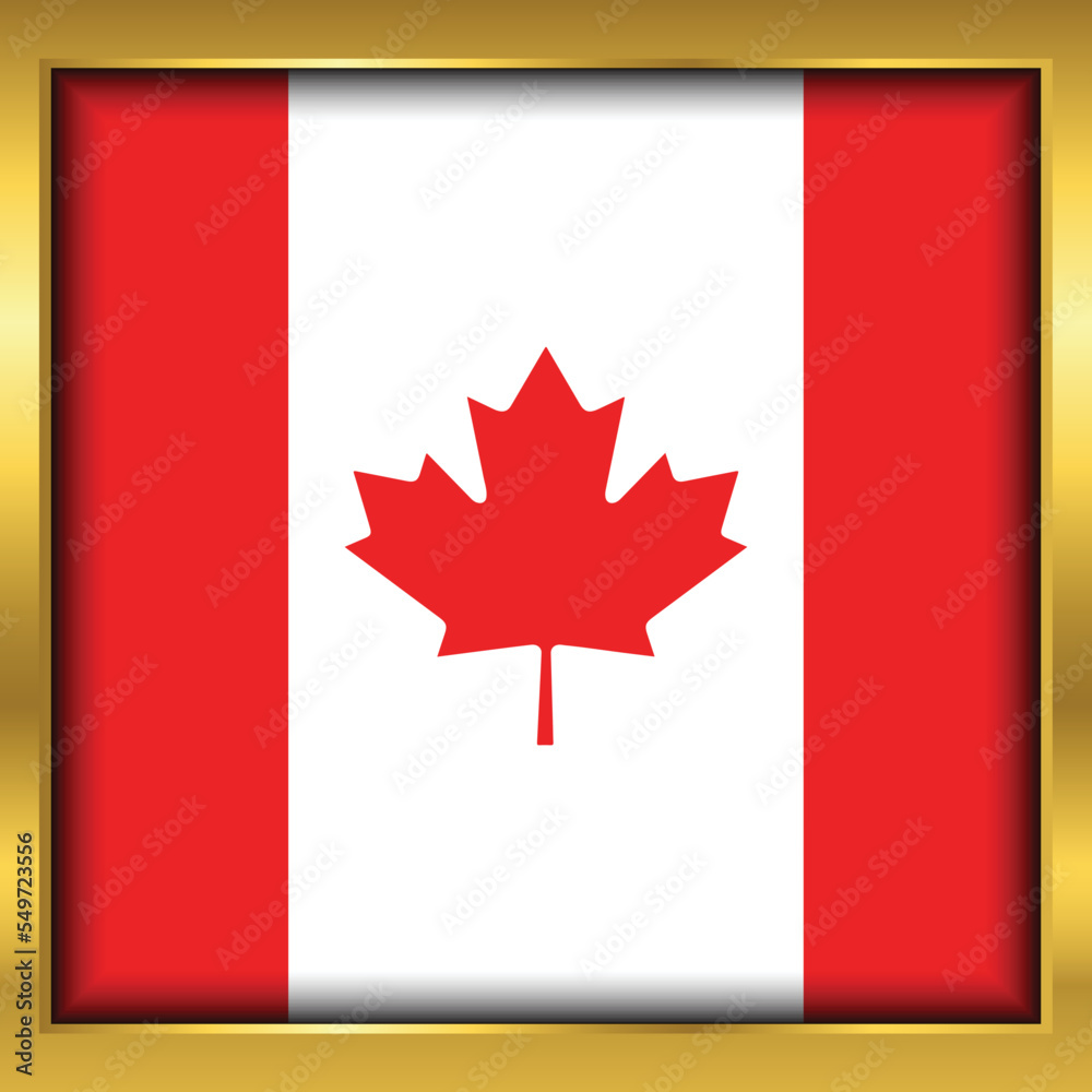 Canada Flag, Canada flag golden square button,Vector illustration eps10. Canada Flag, Canada flag golden square button,Vector illustration eps10.