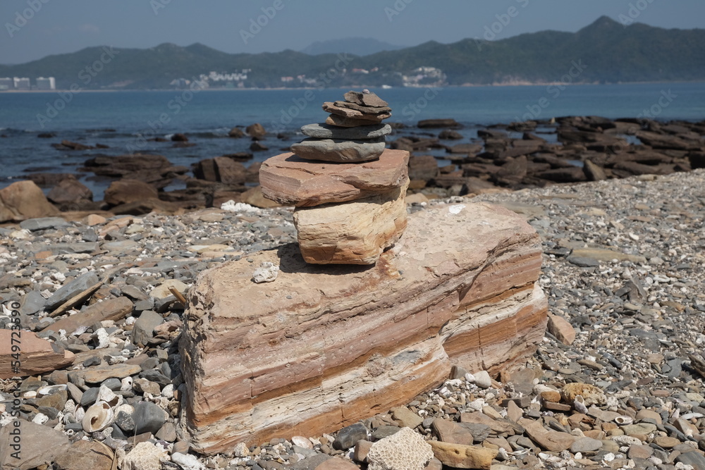 Stacked rocks on a beach in Hong Kong