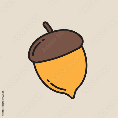 Vector illustration of acorns isolated on background. Thanksgiving day holiday colored icon acorn. Oak nut icon symbol. Premium quality isolated acorn element in trendy style.