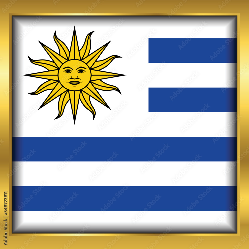 Obraz premium Uruguay Flag,Uruguay flag golden square button,Vector illustration eps10. 