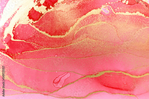 Marble Gradient Red and Gold Veins Vector Artwork Background.