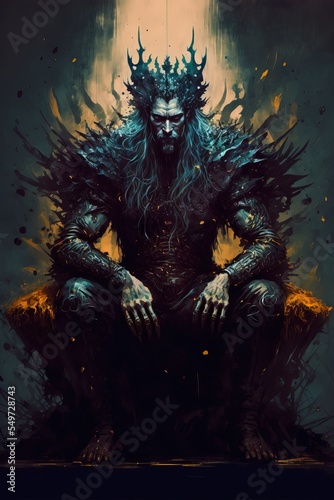Demon sitting on the throne. fantasy scenery. concept art. © Gasi