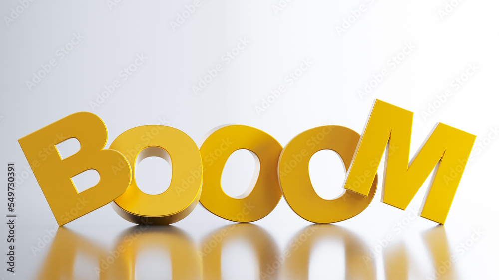 3d render of gold Booom word isolated on white background. 3d render of gold Booom word isolated on white background.