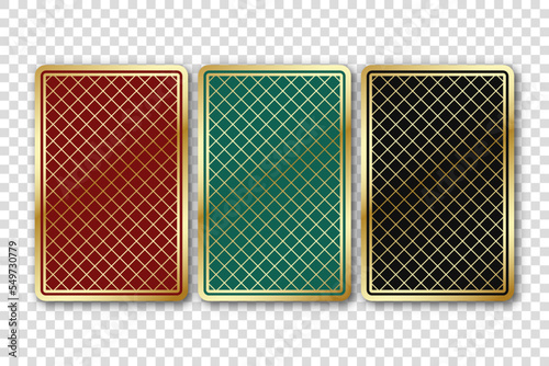 Wallpaper Mural Three beautiful playing cards. The backside cards are green, red and black. Vector illustration on a transparent background. Torontodigital.ca