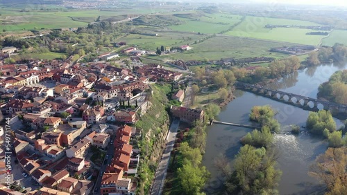 Bird's eye view of Simancas, province of Valladolid, central Spain. Local castle and Pisuerga river visibe from above. photo