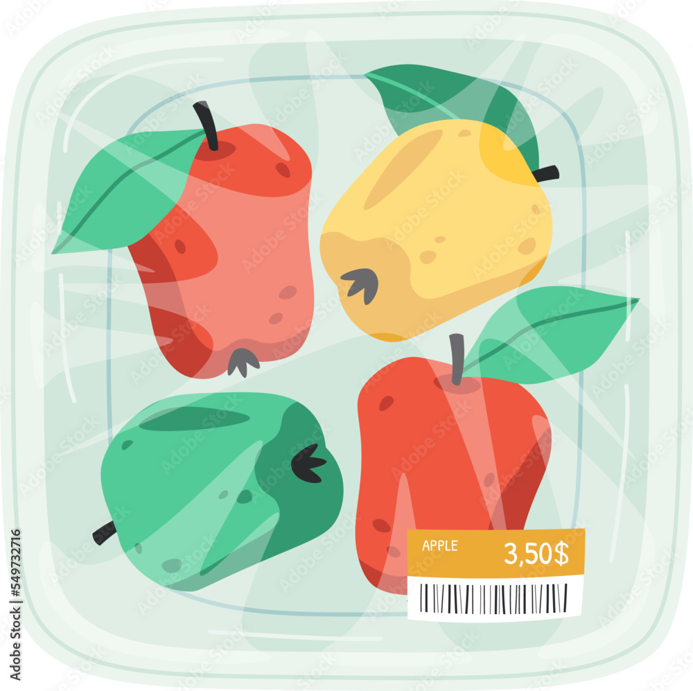 Fototapeta premium Fresh apples on plastic container flat icon Fresh packaged food