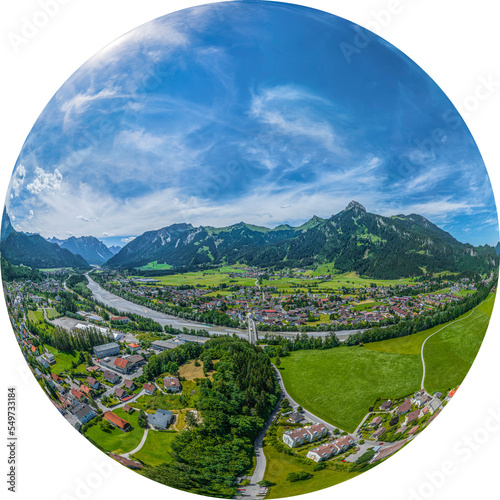 Ausblick auf das Tiroler Lechtal bei Reutte, Little Planet-Ansicht, freigestellt photo