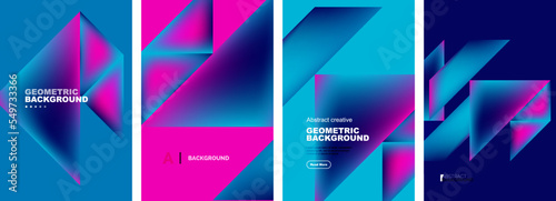 Set of abstract backgrounds - overlapping triangles with fluid gradients design. Collection of covers, templates, flyers, placards, brochures, banners