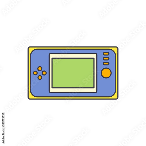 Vintage portable game console icon in color, isolated on white background 